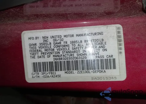 2003 Toyota Corolla Ce из США, поврежденный, VIN 1NXBR32E93Z063129